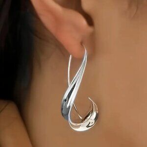 Silver Twist Design Hook Earrings NEW